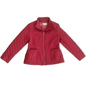 TALBOTS Womens Red Quilted Peplum Jacket Light Pockets Zip Size Small